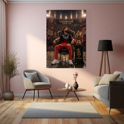 RCB virat Batting Celebration Metal Poster | IPL 2026 Cricket Champion Wall Art for Fans 02