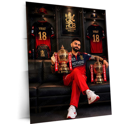 RCB virat Batting Celebration Metal Poster | IPL 2026 Cricket Champion Wall Art for Fans 03