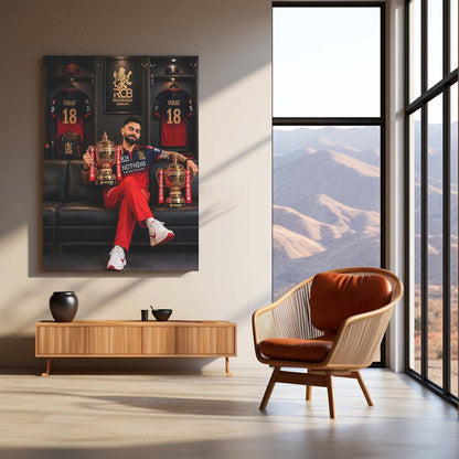 RCB virat Batting Celebration Metal Poster | IPL 2026 Cricket Champion Wall Art for Fans 03