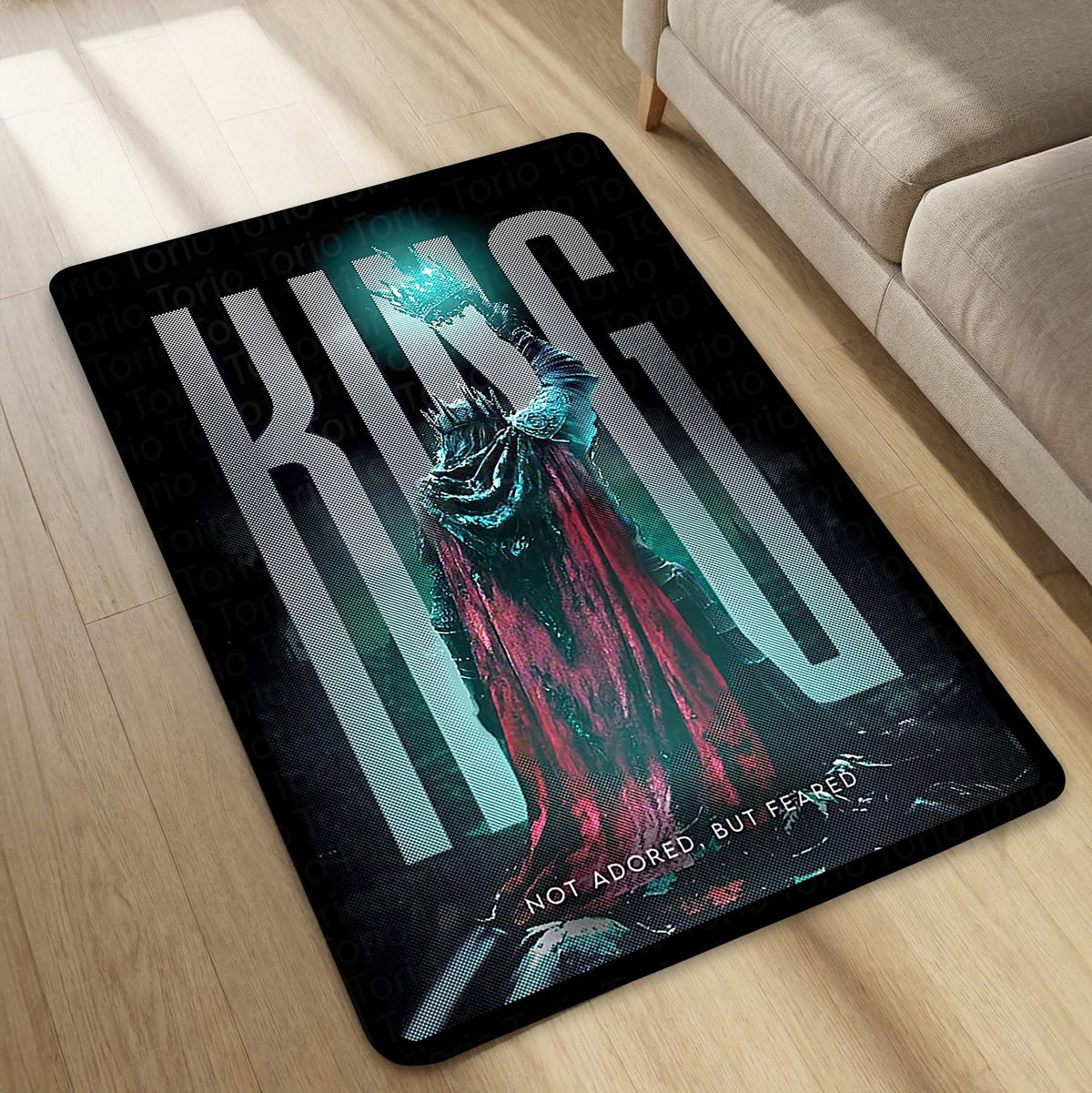 King Fantasy Area Flat Rug | Not Adored But Feared Quote Flat Rug | Dark King Aesthetic Room Decor | Premium Gaming & Living Room Flat Rug