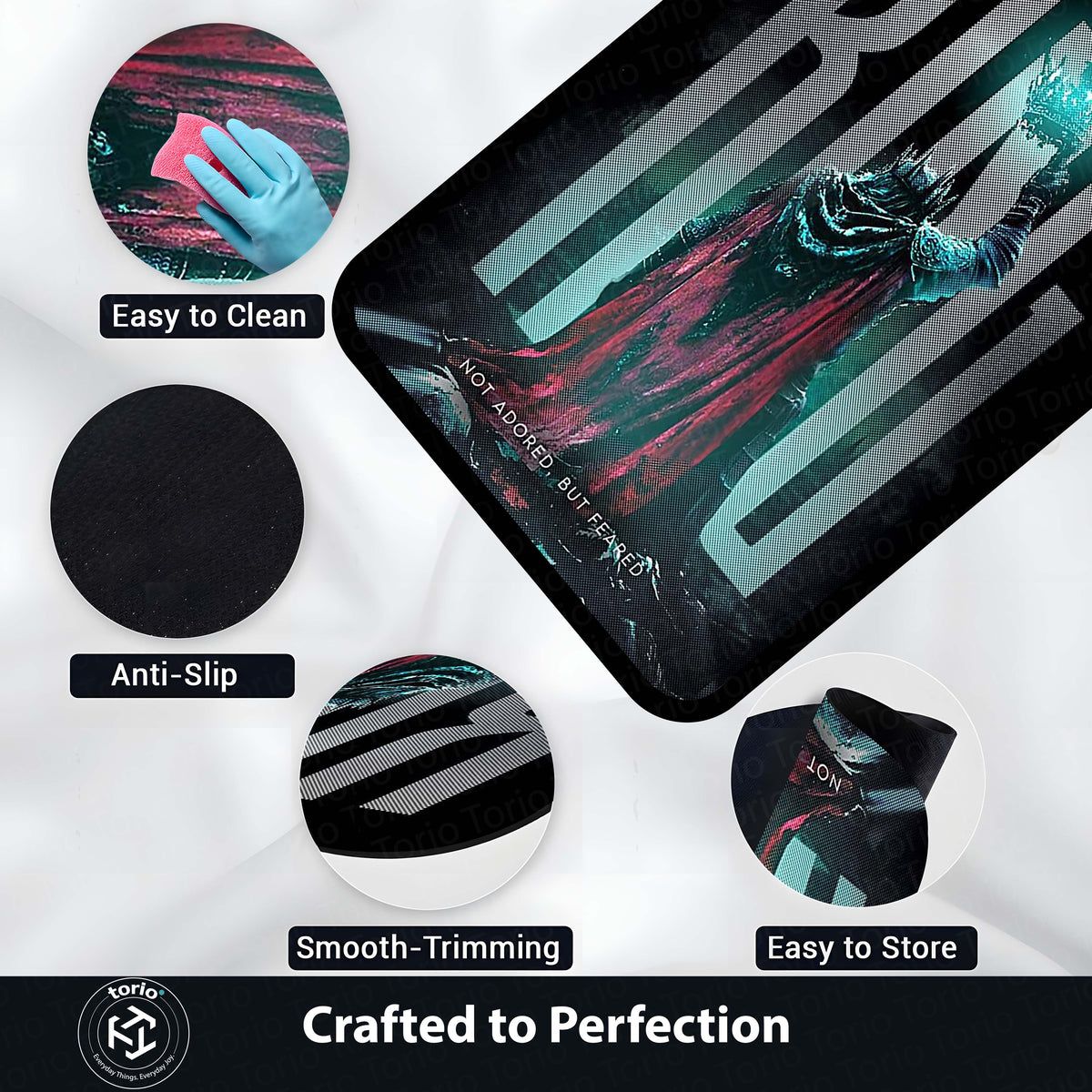 King Fantasy Area Flat Rug | Not Adored But Feared Quote Flat Rug | Dark King Aesthetic Room Decor | Premium Gaming & Living Room Flat Rug