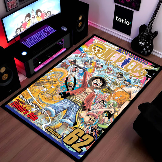 One Piece Floor Mat | Luffy & Straw Hat Pirates Manga Cover Flat Rug | Anti-Slip 3mm Absorbent Anime Floor Mat for Gaming Room, Bedroom & Otaku Space