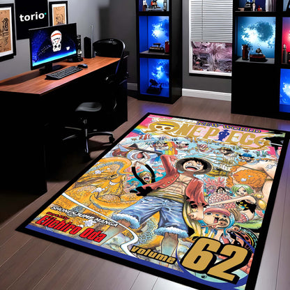 One Piece Floor Mat | Luffy & Straw Hat Pirates Manga Cover Flat Rug | Anti-Slip 3mm Absorbent Anime Floor Mat for Gaming Room, Bedroom & Otaku Space