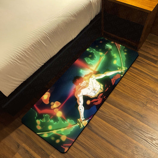 Anime Dual Sword Warrior Floor Mat | Intense Katana Fighter Anime Art Flat Rug | Anti-Slip 3mm Absorbent Floor Mat for Bedroom, Gaming Room, Studio & Otaku Decor