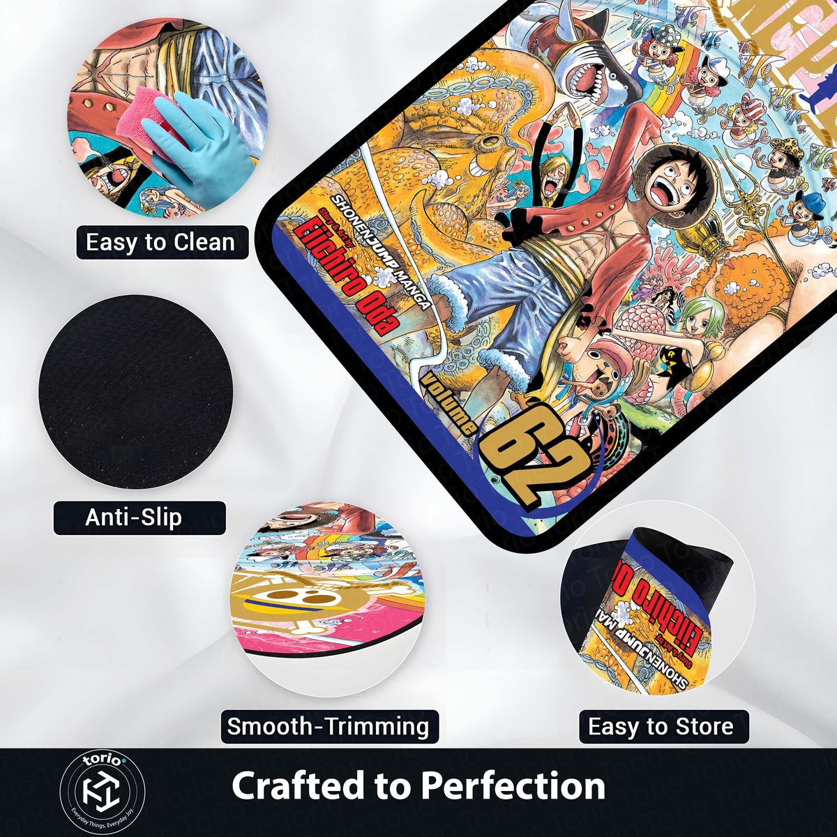 One Piece Floor Mat | Luffy & Straw Hat Pirates Manga Cover Flat Rug | Anti-Slip 3mm Absorbent Anime Floor Mat for Gaming Room, Bedroom & Otaku Space