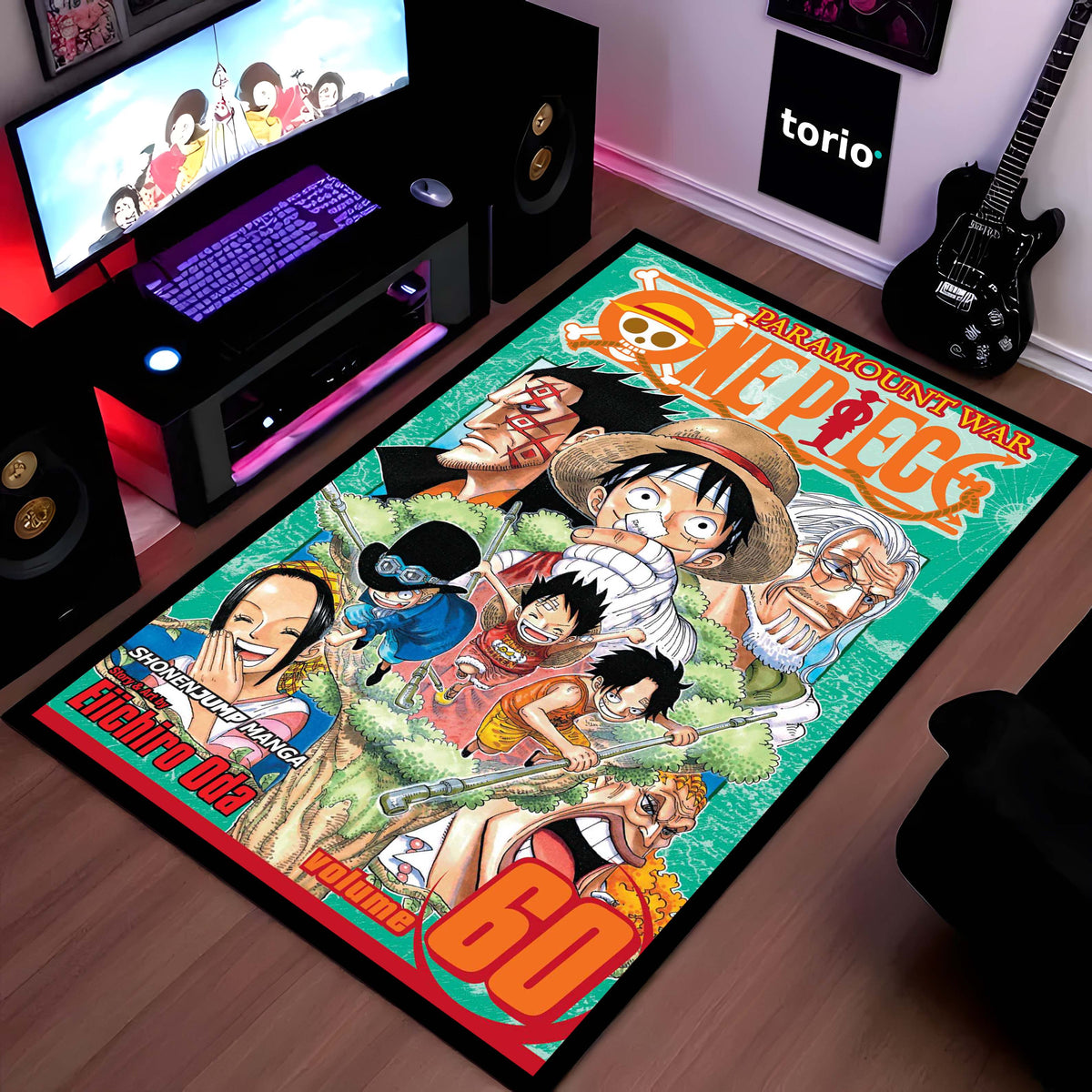 One Piece Anime Floor Mat | Monkey D. Luffy & Straw Hat Crew Manga Art Flat Rug | Anti-Slip 3mm Absorbent Floor Mat for Gaming Room, Bedroom & Otaku Setup