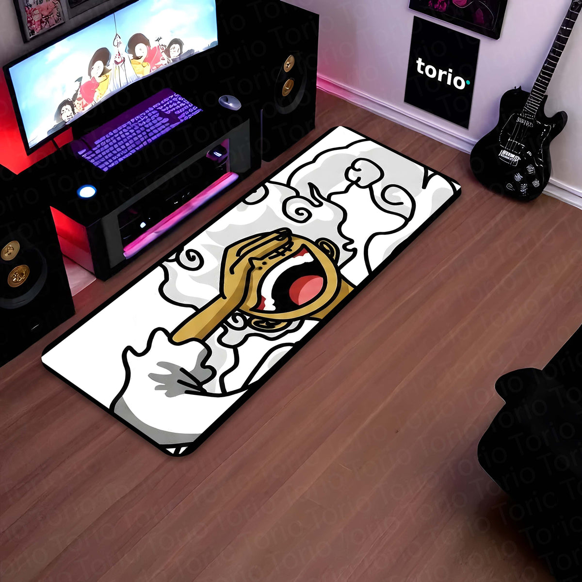 One Piece Luffy Gear 5 Inspired Floor Mat | Anime Hand & Mouth Art Flat Rug | Anti-Slip 3mm Absorbent Floor Mat for Gaming Room, Bedroom & Otaku Decor
