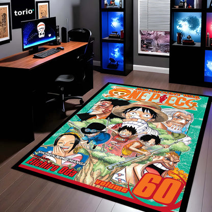 One Piece Anime Floor Mat | Monkey D. Luffy & Straw Hat Crew Manga Art Flat Rug | Anti-Slip 3mm Absorbent Floor Mat for Gaming Room, Bedroom & Otaku Setup