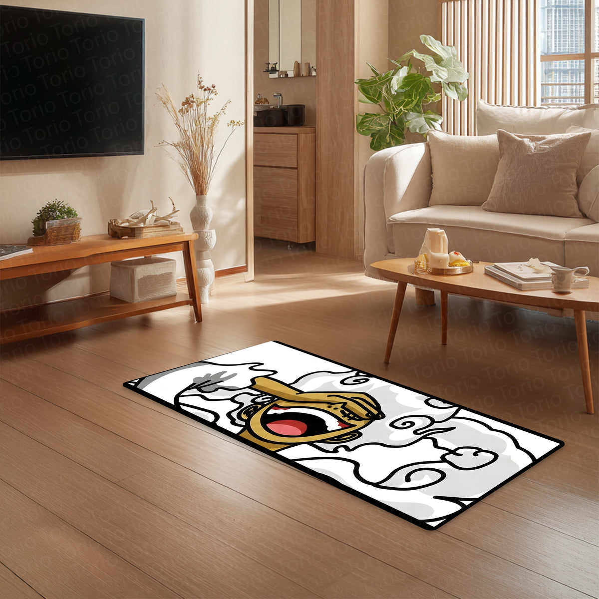 One Piece Luffy Gear 5 Inspired Floor Mat | Anime Hand & Mouth Art Flat Rug | Anti-Slip 3mm Absorbent Floor Mat for Gaming Room, Bedroom & Otaku Decor