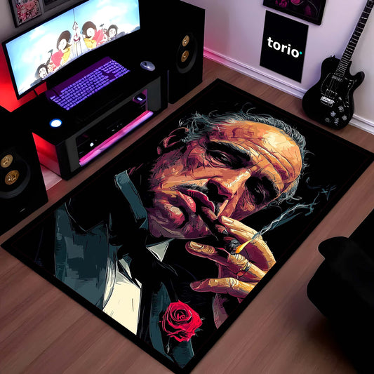 The Godfather Don Vito Corleone Flat Rug | Mafia Boss Aesthetic Area Flat Rug | Classic Crime Movie Inspired Decor | Premium Anti-Slip Flat Rug