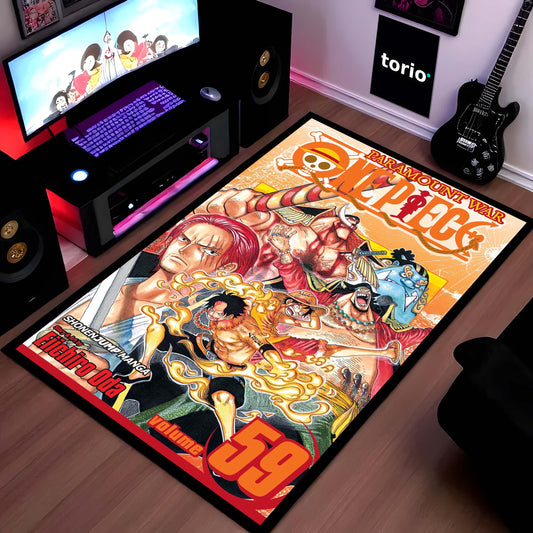 One Piece Wano Arc Floor Mat | Luffy & Yonko Battle Anime Flat Rug | Anti-Slip 3mm Absorbent Floor Mat for Gaming Room, Bedroom & Otaku Setup