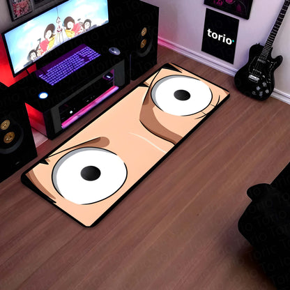 Anime Wide Eyes Floor Mat | One Piece Inspired Expression Art Flat Rug | Anti-Slip 3mm Absorbent Floor Mat for Bedroom, Gaming Room, Otaku & Anime Decor