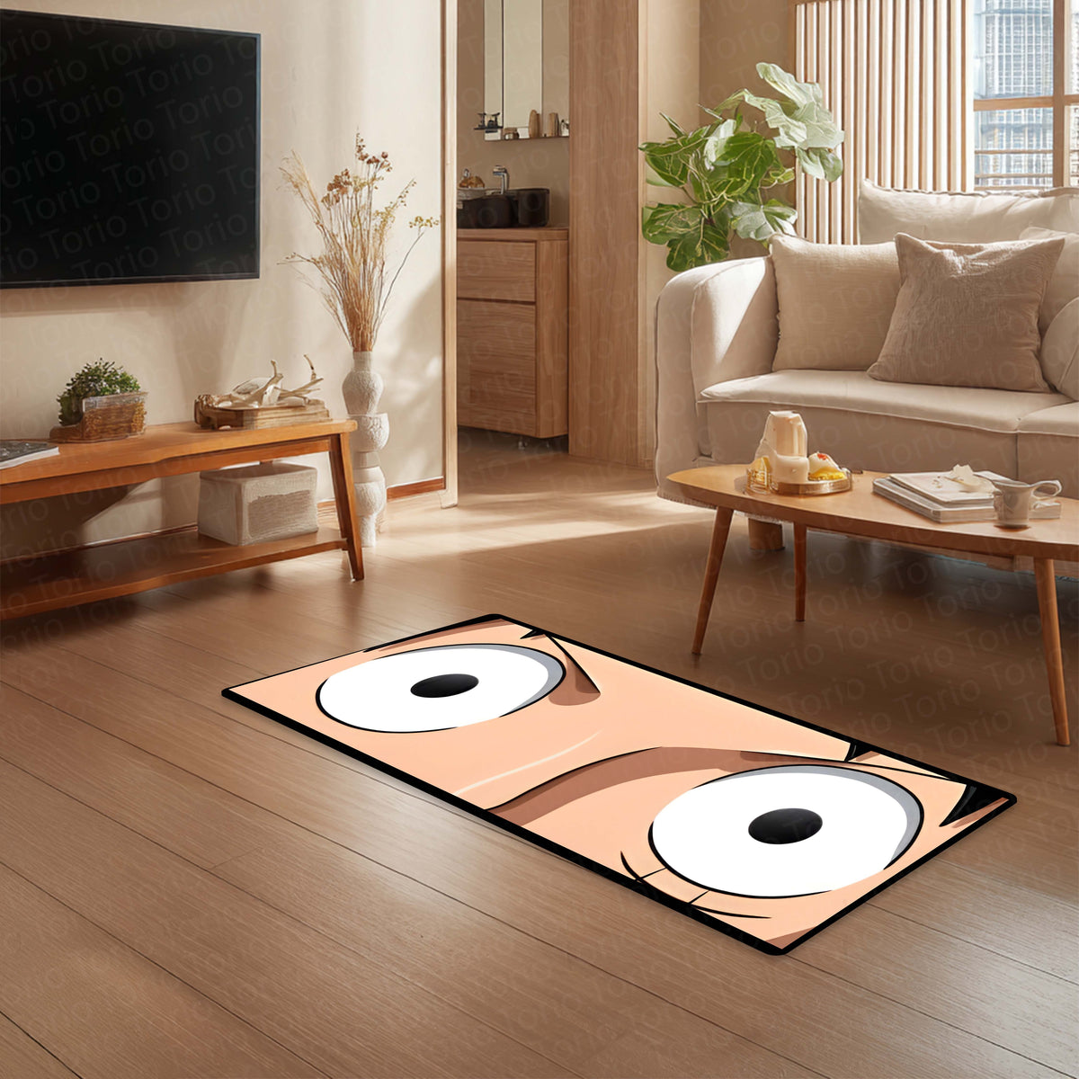 Anime Wide Eyes Floor Mat | One Piece Inspired Expression Art Flat Rug | Anti-Slip 3mm Absorbent Floor Mat for Bedroom, Gaming Room, Otaku & Anime Decor