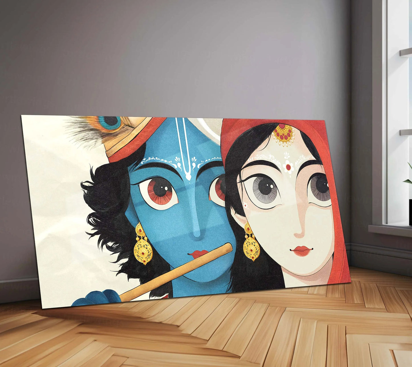 Radha Krishna Metal Poster | Divine Love Painting | Spiritual Wall Art - TURTLEWINGS