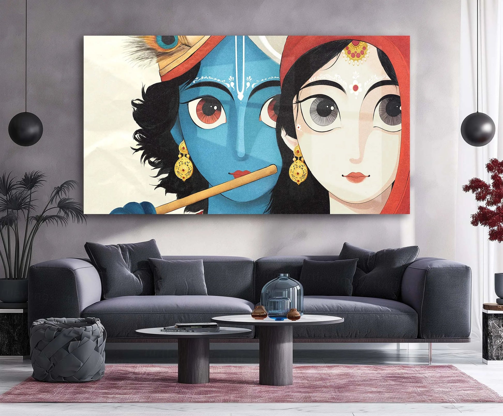 Radha Krishna Metal Poster | Divine Love Painting | Spiritual Wall Art - TURTLEWINGS