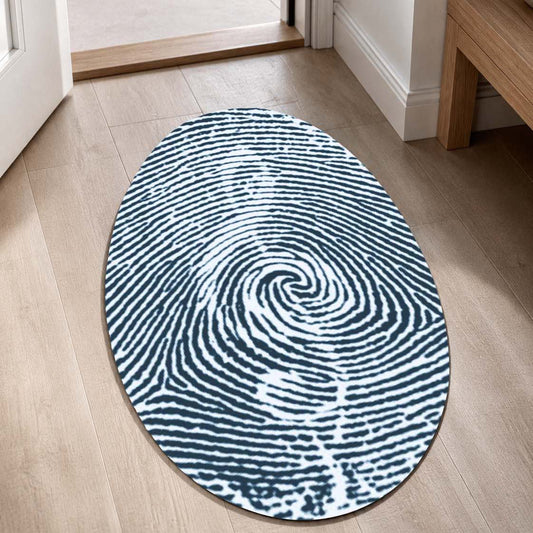 Minimalist Fingerprint Shape Flat Rug | Black & White Abstract Fingerprint Oval Area Flat Rug | Modern Monochrome Flat Rug for Living Room, Office & Contemporary Decor
