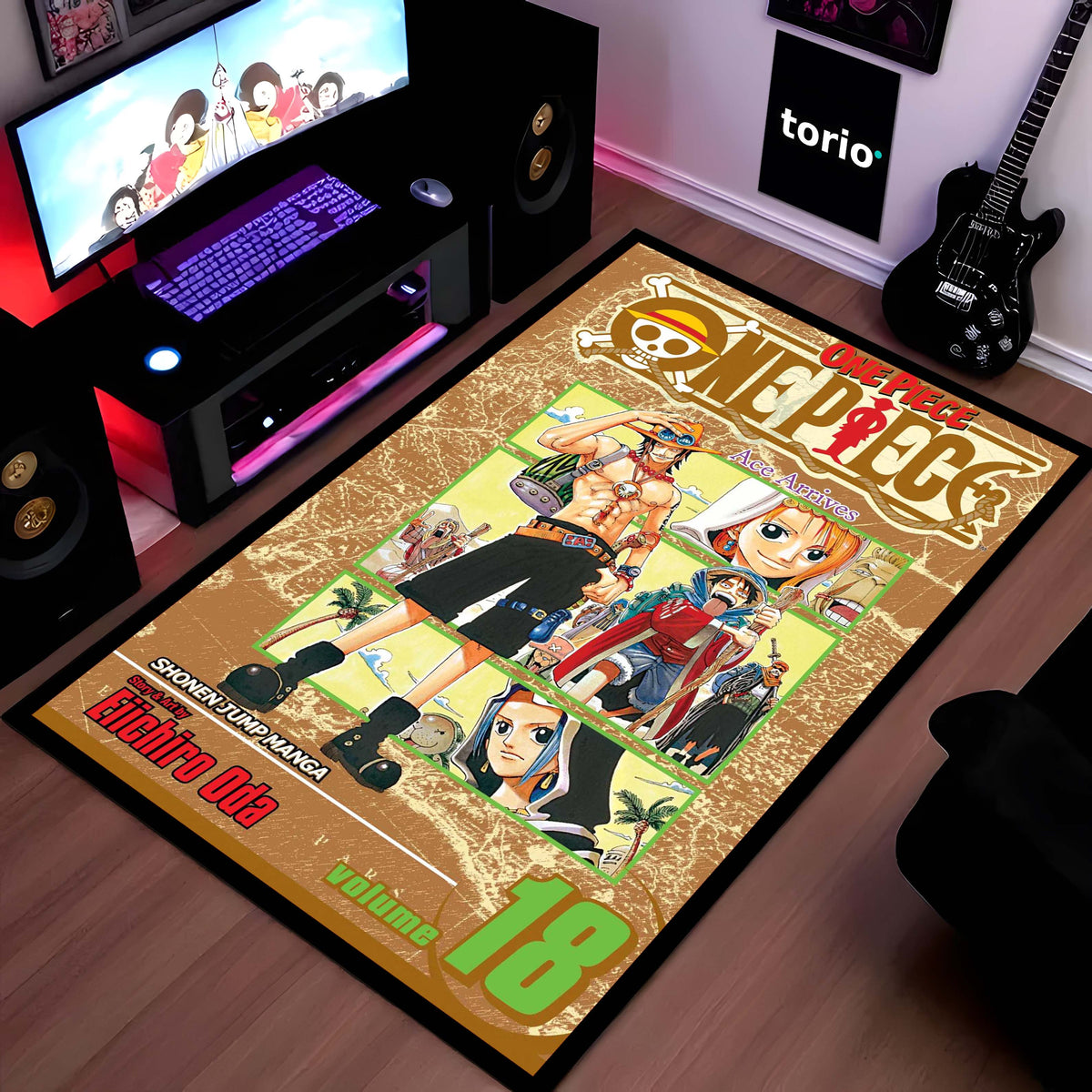 One Piece Floor Mat | Eiichiro Oda Manga Cover Anime Flat Rug | Anti-Slip 3mm Absorbent Floor Mat for Gaming Room, Bedroom & Otaku Setup