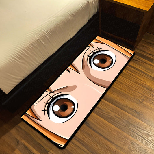 Anime Wide Eyes Floor Mat | Cute Japanese Anime Face Art Flat Rug | Anti-Slip 3mm Absorbent Floor Mat for Bedroom, Gaming Room, Bathroom & Otaku Decor