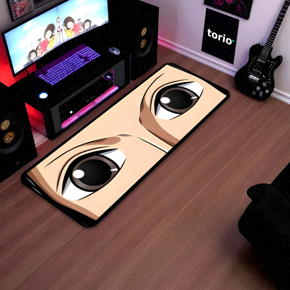 Anime Wide Eyes Floor Mat | Expressive Manga Eye Art Flat Rug | Anti-Slip 3mm Absorbent Floor Mat for Bedroom, Gaming Room, Otaku Decor & Anime Spaces