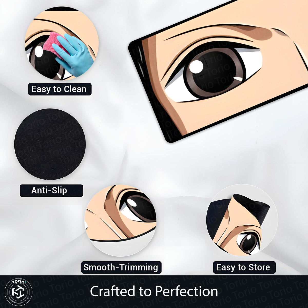 Anime Wide Eyes Floor Mat | Expressive Manga Eye Art Flat Rug | Anti-Slip 3mm Absorbent Floor Mat for Bedroom, Gaming Room, Otaku Decor & Anime Spaces