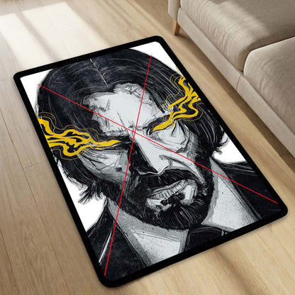 John Wick Sketch Art Flat Rug | Baba Yaga Assassin Area Flat Rug | Minimalist Action Movie Inspired Decor | Premium Anti-Slip Flat Rug