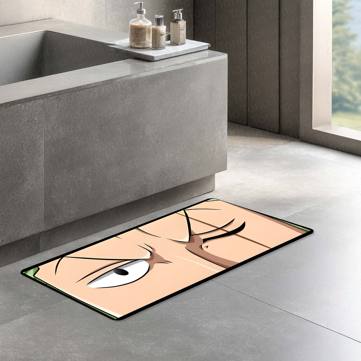Anime Intense Warrior Eye Floor Mat | Minimal Anime Eye Art Flat Rug | Anti-Slip 3mm Absorbent Floor Mat for Bedroom, Gaming Room, Studio & Otaku Decor