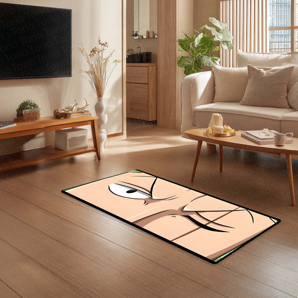 Anime Intense Warrior Eye Floor Mat | Minimal Anime Eye Art Flat Rug | Anti-Slip 3mm Absorbent Floor Mat for Bedroom, Gaming Room, Studio & Otaku Decor