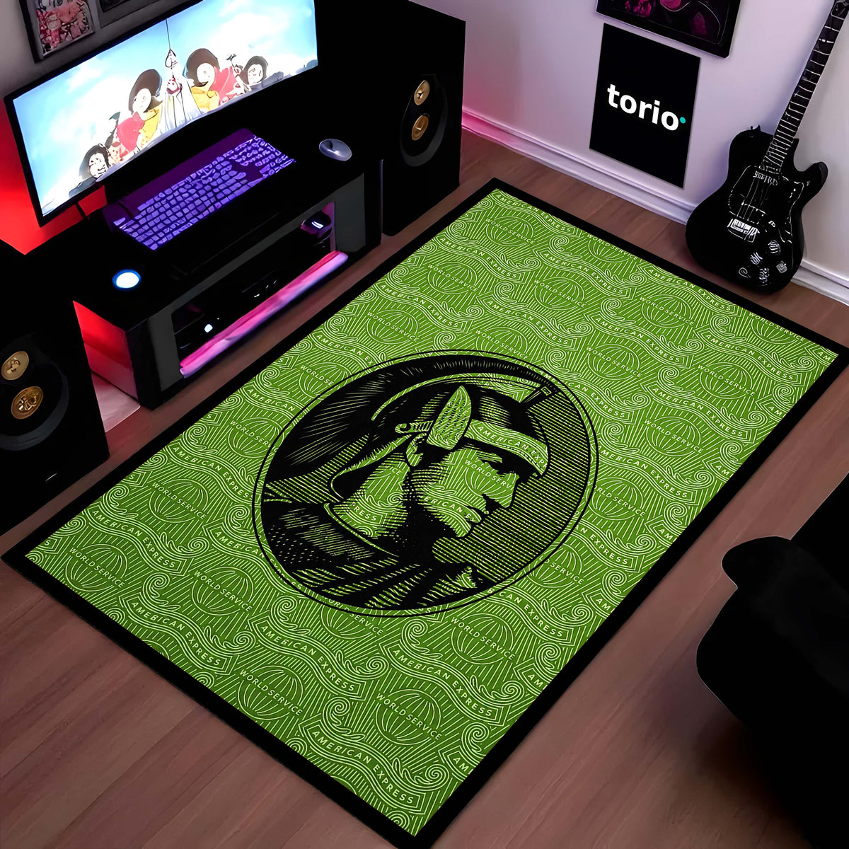 American Express Centurion Flat Rug | Green Luxury Card Inspired Area Flat Rug | Premium Anti-Slip Flat Rug for Office & Gaming Room