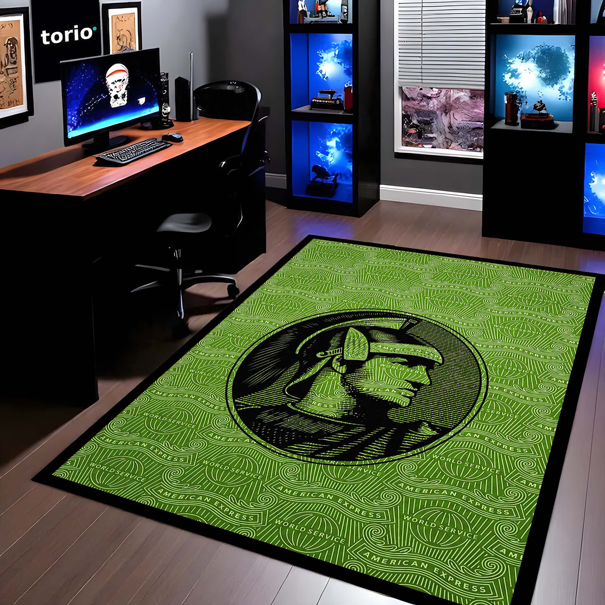 American Express Centurion Flat Rug | Green Luxury Card Inspired Area Flat Rug | Premium Anti-Slip Flat Rug for Office & Gaming Room