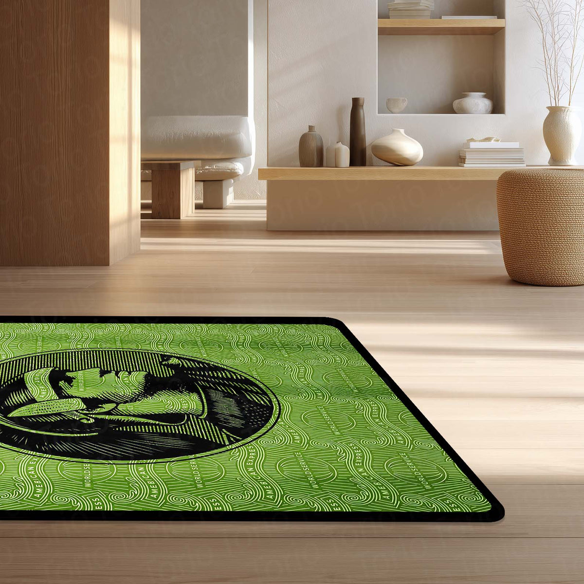 American Express Centurion Flat Rug | Green Luxury Card Inspired Area Flat Rug | Premium Anti-Slip Flat Rug for Office & Gaming Room