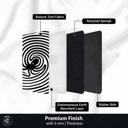Octopus Fingerprint Shape Flat Rug | Black & White Abstract Ocean Art Oval Area Flat Rug | Minimalist Marine Flat Rug for Living Room, Bedroom & Office