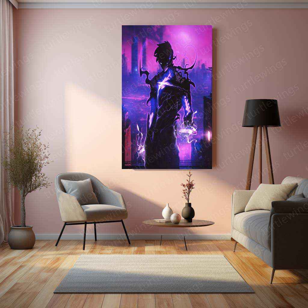 Sung Jin-Woo Metal Poster | Solo Leveling Anime Wall Art | Shadow Monarch Aesthetic Decor - TURTLEWINGS