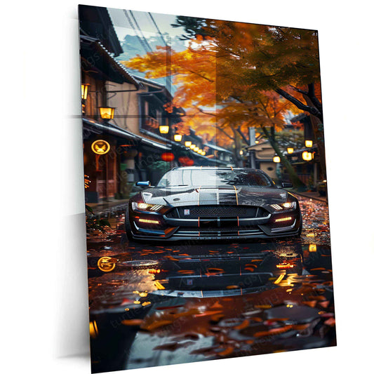 Mustang Car & Nature Metal Poster | Classic Muscle Car Scenic Wall Art | Automotive Aesthetic Decor - TURTLEWINGS