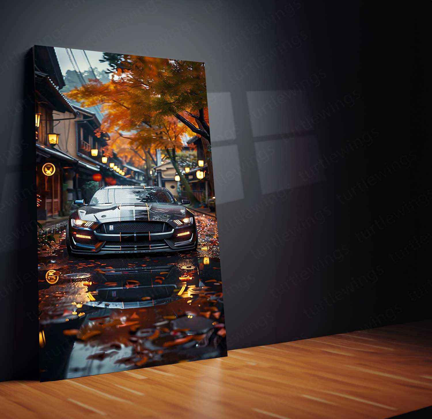 Mustang Car & Nature Metal Poster | Classic Muscle Car Scenic Wall Art | Automotive Aesthetic Decor - TURTLEWINGS
