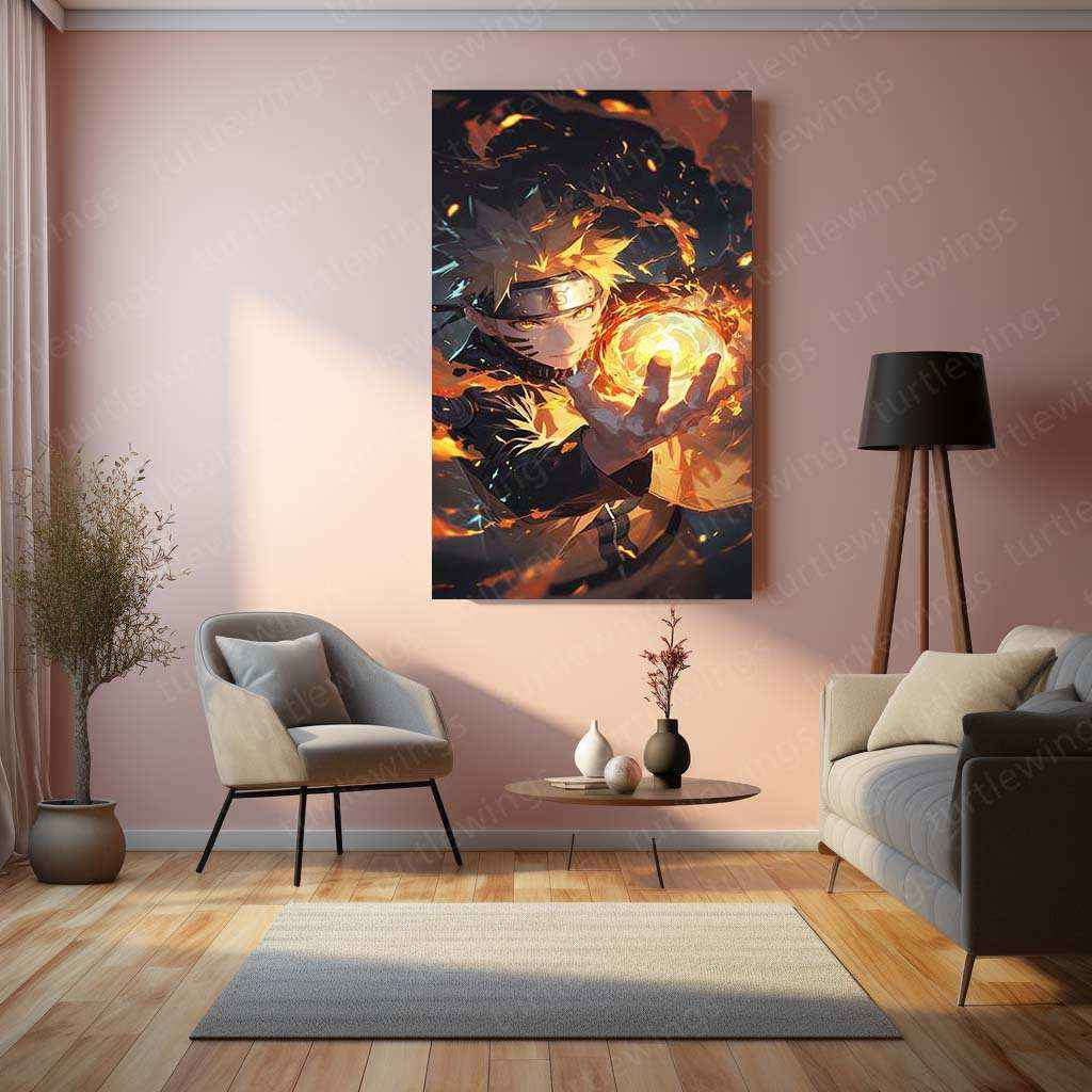 Naruto Uzumaki Metal Poster | Naruto Anime Wall Art | Rasengan & Kurama Decor - TURTLEWINGS