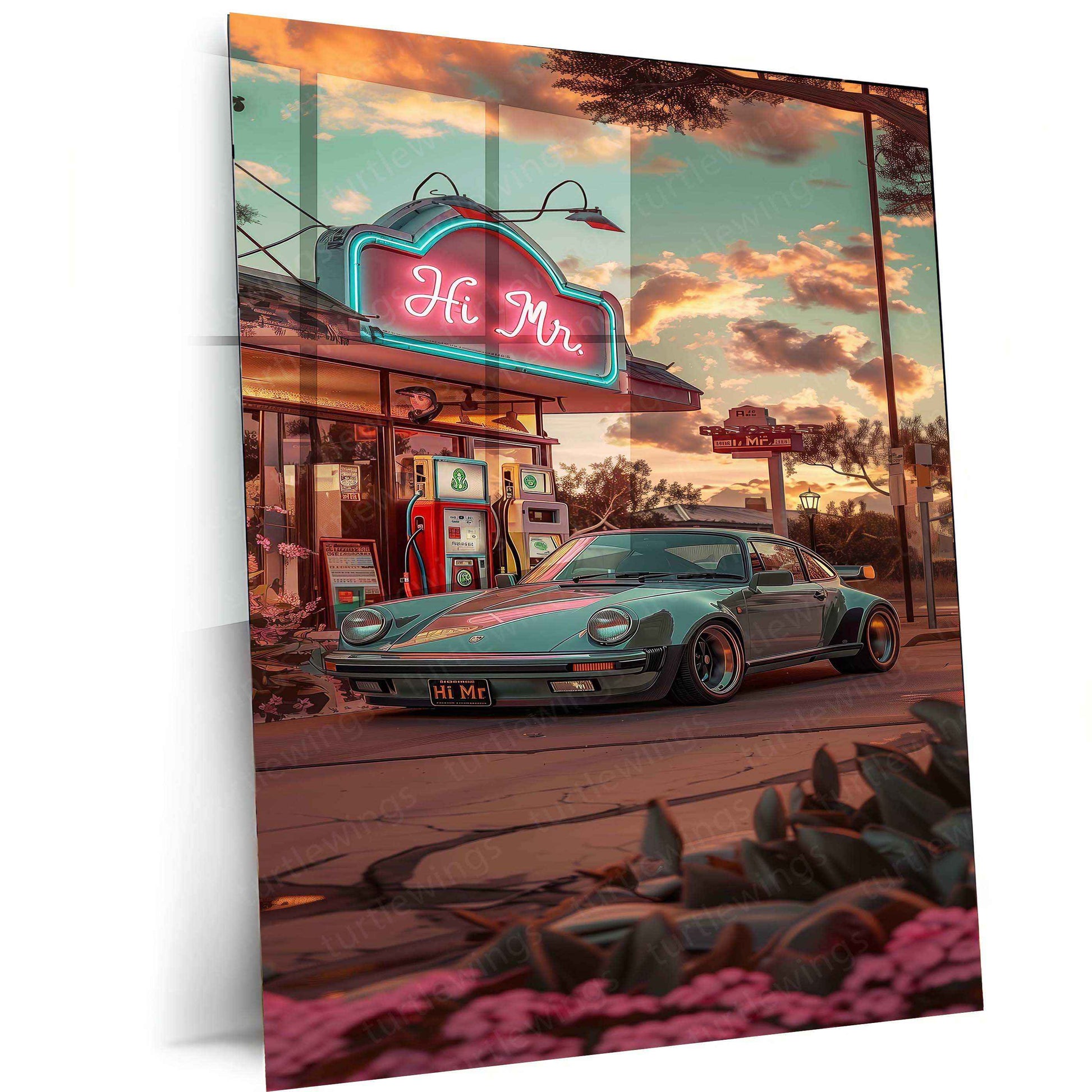 Porsche 930 Abstract Nature Metal Poster | Retro Automotive Wall Art | Scenic Car Decor - TURTLEWINGS