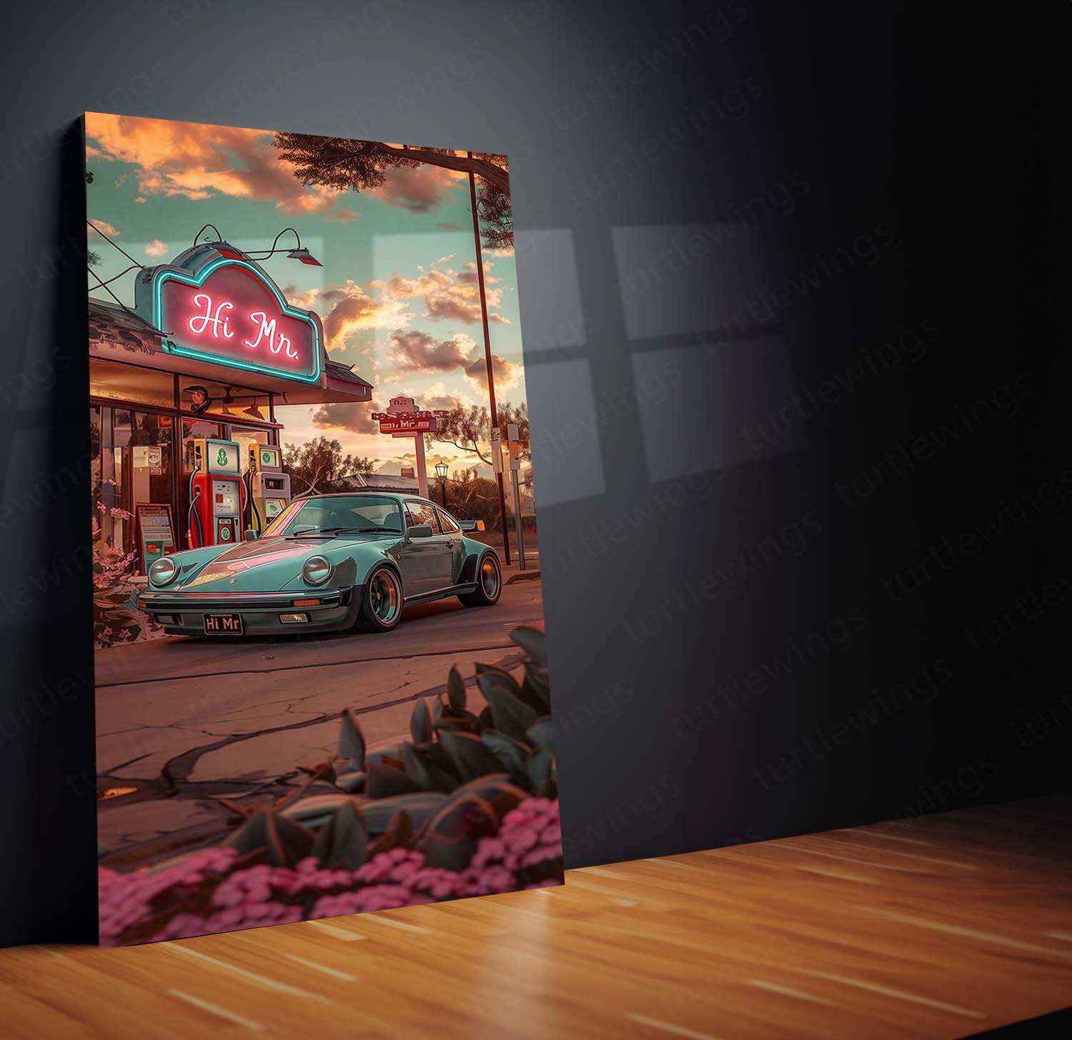 Porsche 930 Abstract Nature Metal Poster | Retro Automotive Wall Art | Scenic Car Decor - TURTLEWINGS