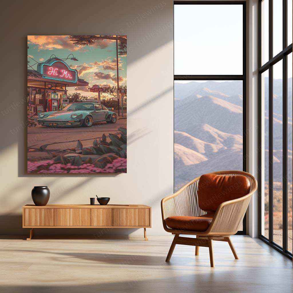 Porsche 930 Abstract Nature Metal Poster | Retro Automotive Wall Art | Scenic Car Decor - TURTLEWINGS