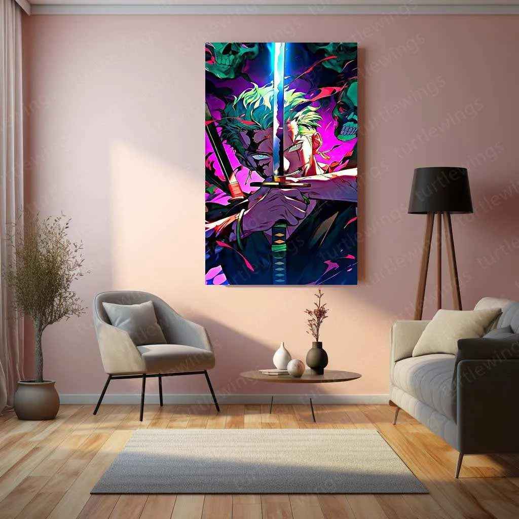 Roronoa Zoro Metal Poster | One Piece Anime Wall Art | Santoryu Sword Style Decor - TURTLEWINGS