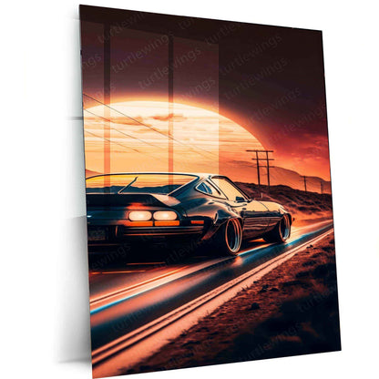 Car Nature Sunset Metal Poster | Scenic Automotive Wall Art | Sunset Drive Decor - TURTLEWINGS