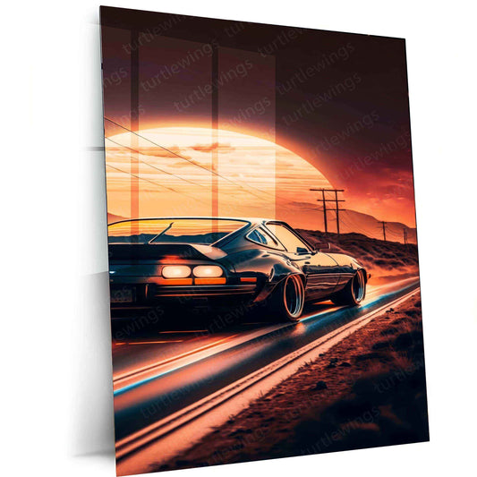 Car Nature Sunset Metal Poster | Scenic Automotive Wall Art | Sunset Drive Decor - TURTLEWINGS