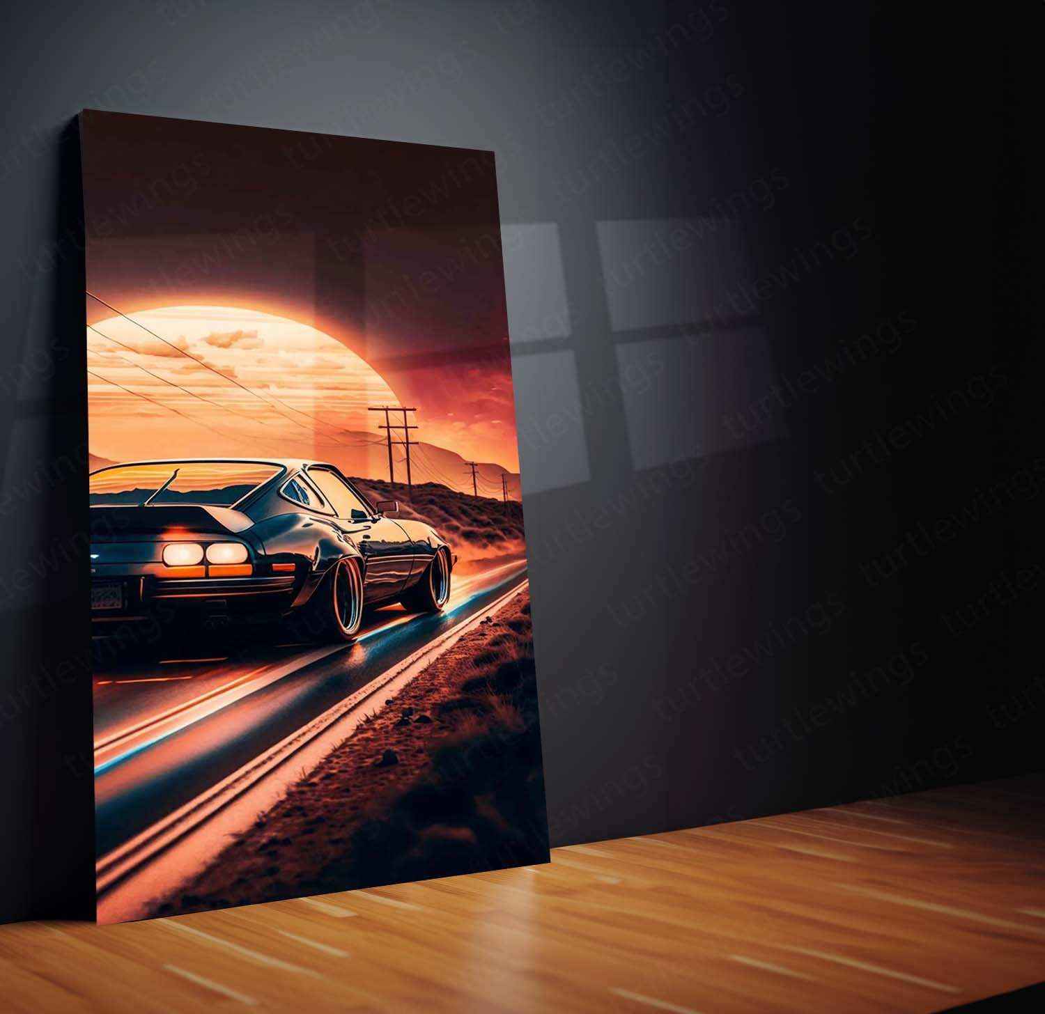 Car Nature Sunset Metal Poster | Scenic Automotive Wall Art | Sunset Drive Decor - TURTLEWINGS