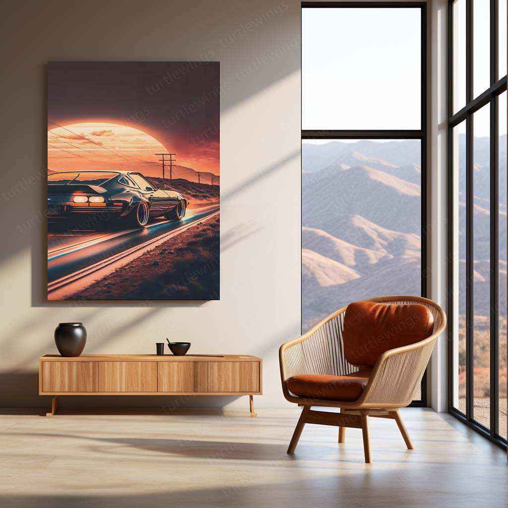 Car Nature Sunset Metal Poster | Scenic Automotive Wall Art | Sunset Drive Decor - TURTLEWINGS