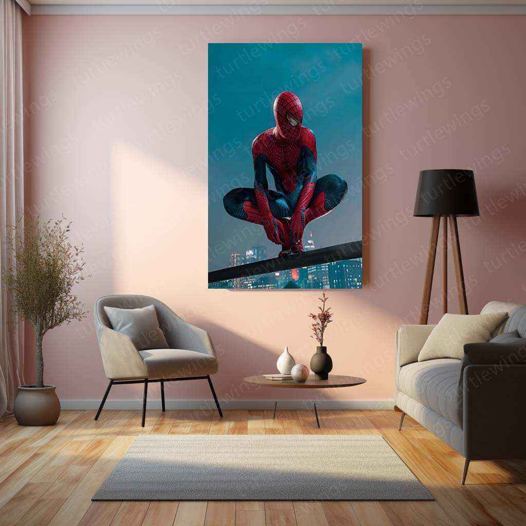 Sitting Spider-Man Pose Metal Poster – Iconic Superhero Moment - TURTLEWINGS