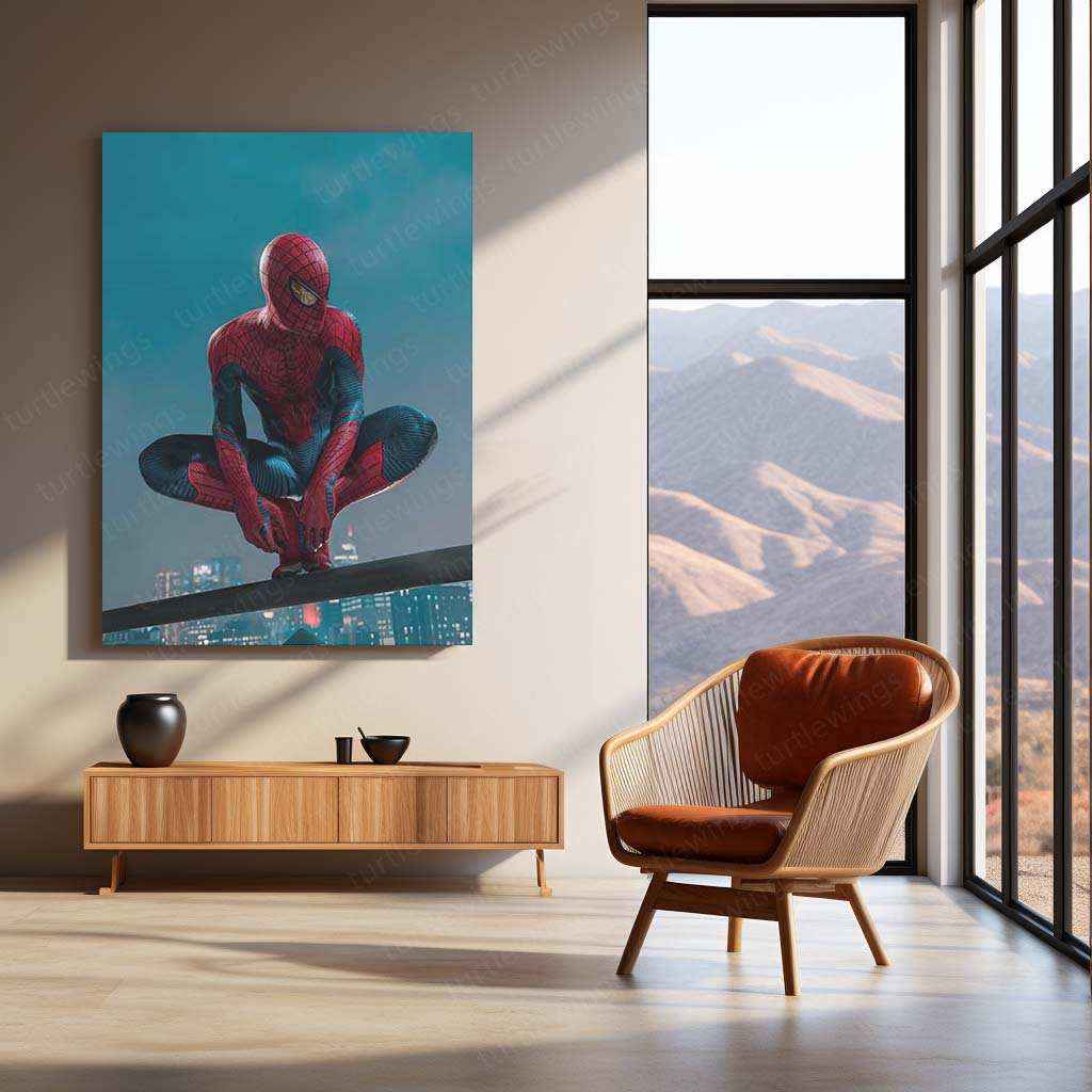 Sitting Spider-Man Pose Metal Poster – Iconic Superhero Moment - TURTLEWINGS