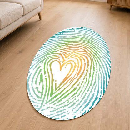 Heart Fingerprint Shape Flat Rug | Pastel Love Abstract Oval Area Flat Rug | Minimalist Romantic Flat Rug for Bedroom, Nursery & Modern Home Decor