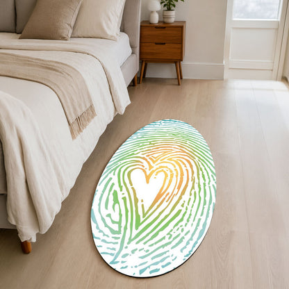 Heart Fingerprint Shape Flat Rug | Pastel Love Abstract Oval Area Flat Rug | Minimalist Romantic Flat Rug for Bedroom, Nursery & Modern Home Decor