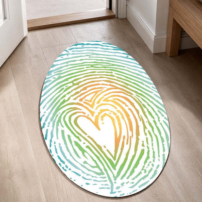 Heart Fingerprint Shape Flat Rug | Pastel Love Abstract Oval Area Flat Rug | Minimalist Romantic Flat Rug for Bedroom, Nursery & Modern Home Decor