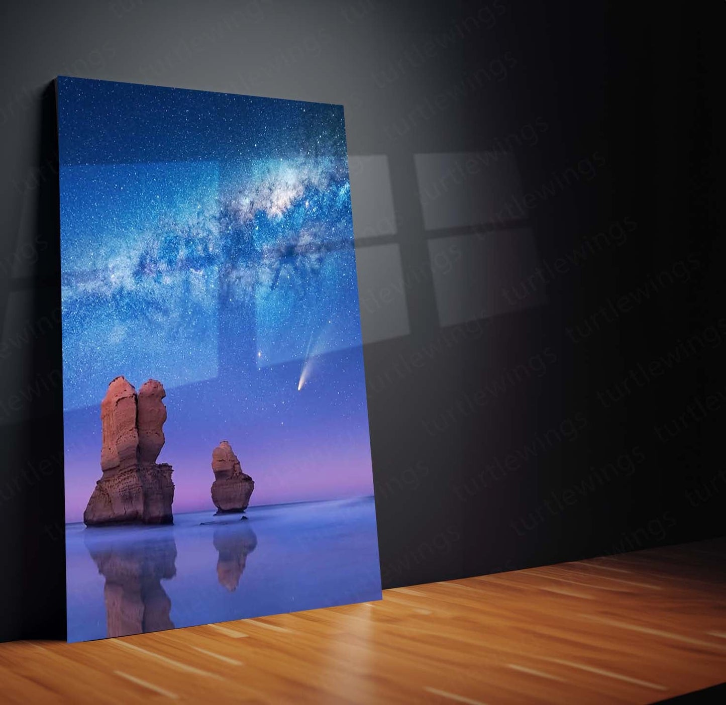 Milky Way Night Sky Metal Print | Starry Ocean Landscape Wall Art | Premium Galaxy Nature Poster