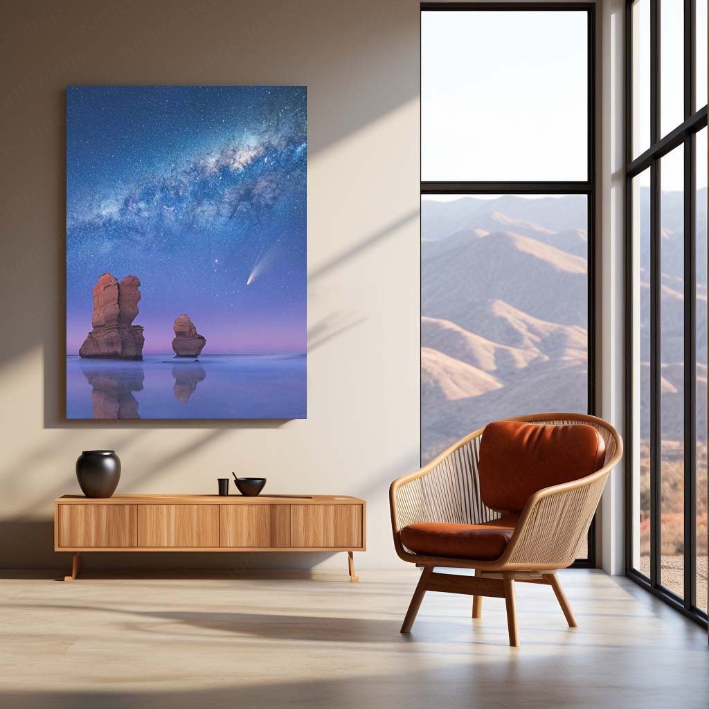 Milky Way Night Sky Metal Print | Starry Ocean Landscape Wall Art | Premium Galaxy Nature Poster